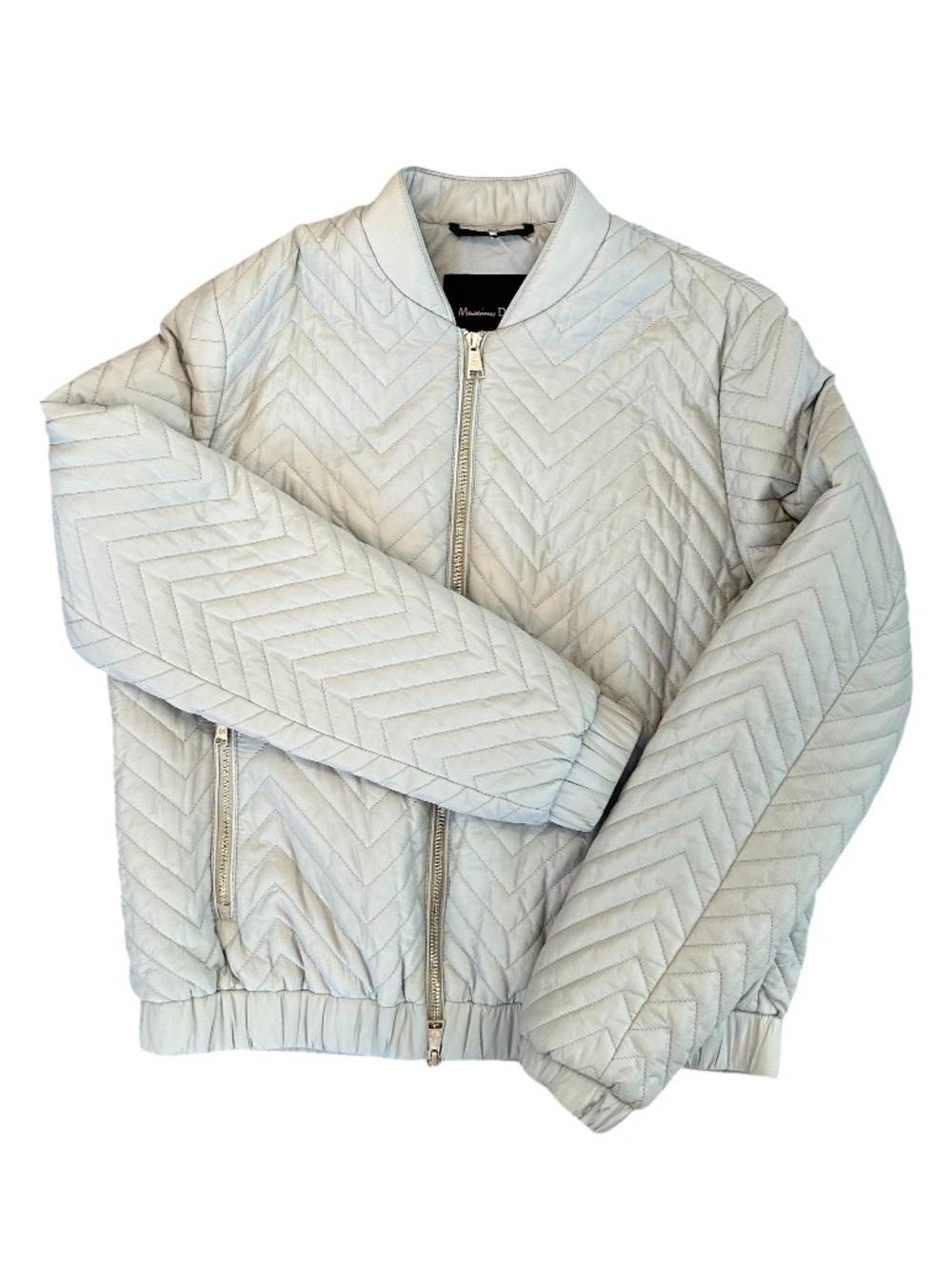 Massimo Dutti Off White Chevron Quilted Bomber Jacket